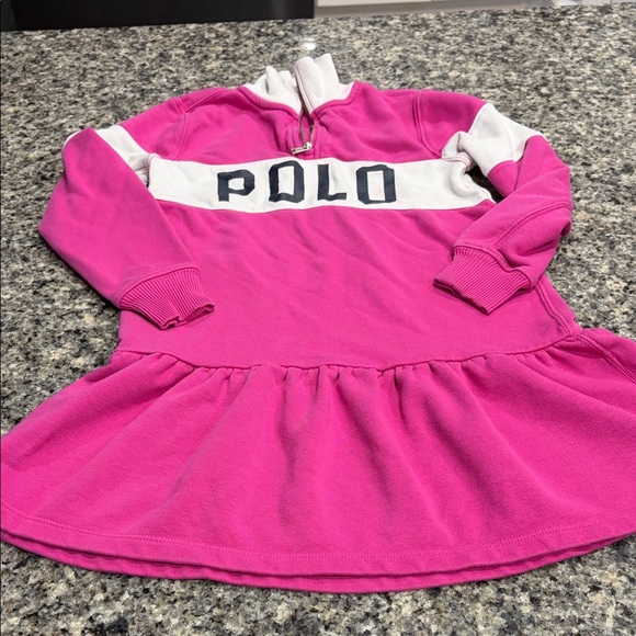 Polo by Ralph Lauren Kids Pink and White Long Sleeve Dress - Picture 4 of 6